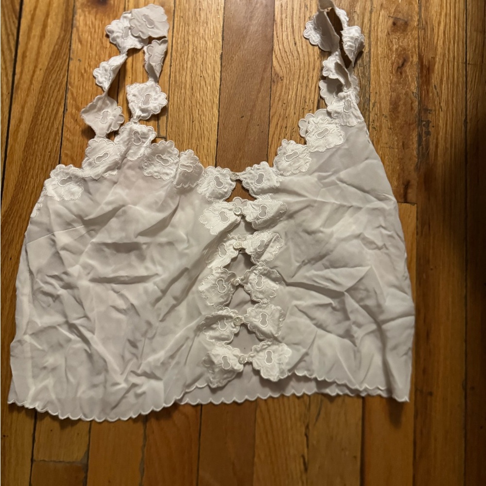 Doen White Lace Trim Tank Top - medium